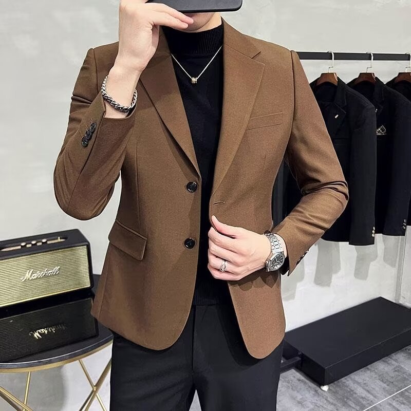 2024 New Men's Light Mature Style Suit Jacket Brown Retro Casual Suit Slim High-Quality Outer Top