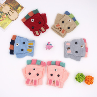 Autumn and winter 0-3 years old baby gloves flip baby toddler children children half finger knitted warm cute