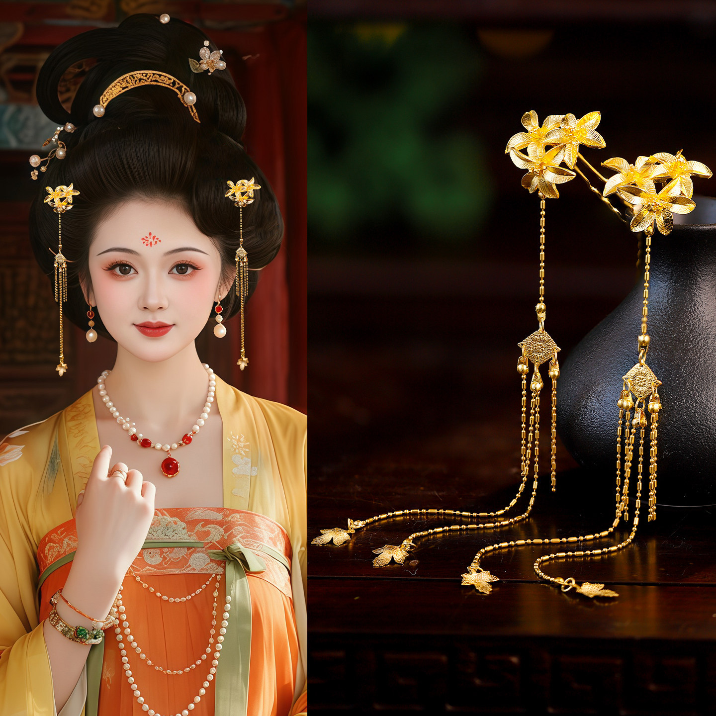 古风金色华丽长流苏步摇花朵发钗百搭新中式秀禾新婚点缀发钗配饰