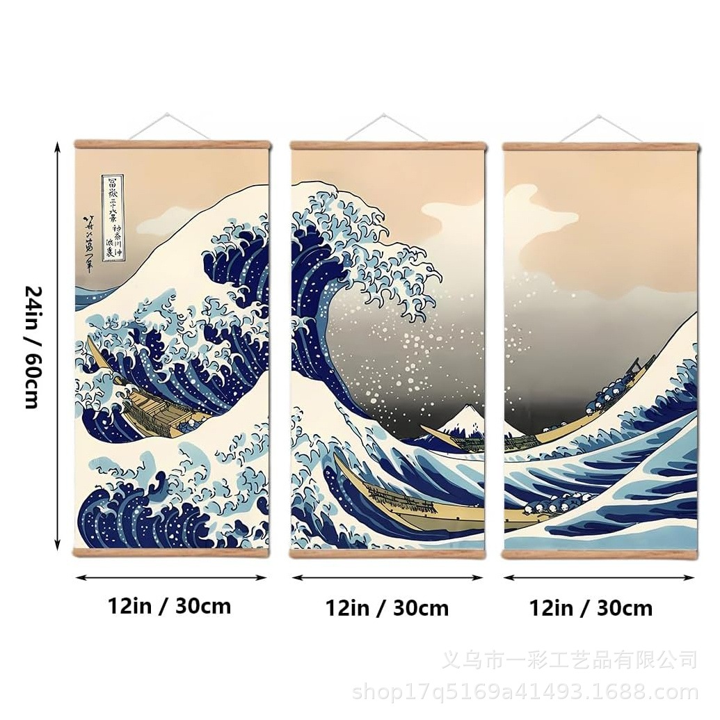 Japanese Traditional Art Kanagawa's Great Wave Hanging Scroll Canvas Hanging Painting Wall Decoration Can Be Hung at Any Time Wall Decoration Painting