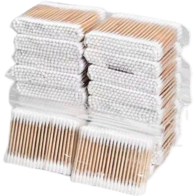 Doble punta de algodón oreja maquillaje casero palo de algodón palo de madera cabeza pequeña cabeza aguda cuchara orejas limpias Tao Sen