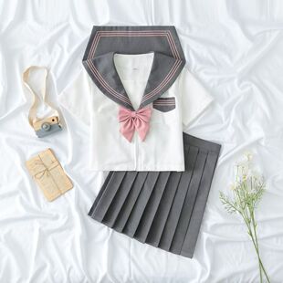 Wholesale Japanese-Style Embroidered Gray Three-Piece Jk Uniform Sailor Suit College Style Spring and Autumn Long-Sleeve Pleated Skirt Set