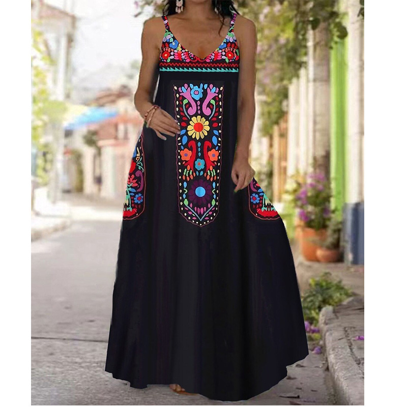 [European code in stock] Amazon Women's ethnic style printing dress plus size XS-6XL