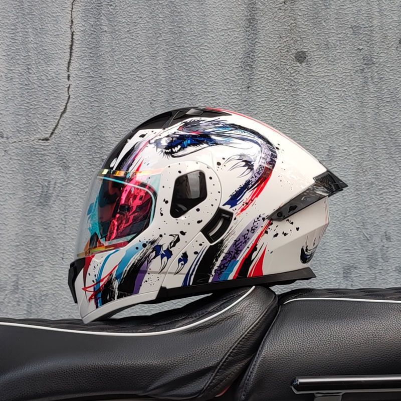 Motocicleta con doble espejo, casco para hombres y mujeres, casco para motocicletas, cuatro estaciones, cola de locomotora, casco Bluetooth, nuevo estándar nacional