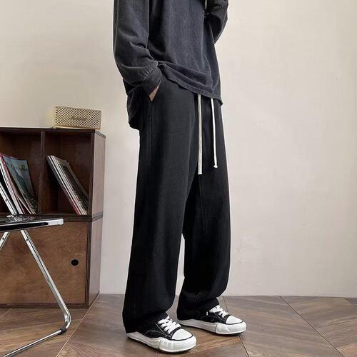 American jeans, men's summer washed, old niche yellow mud dyed trousers, fashion brand high street loose straight pants