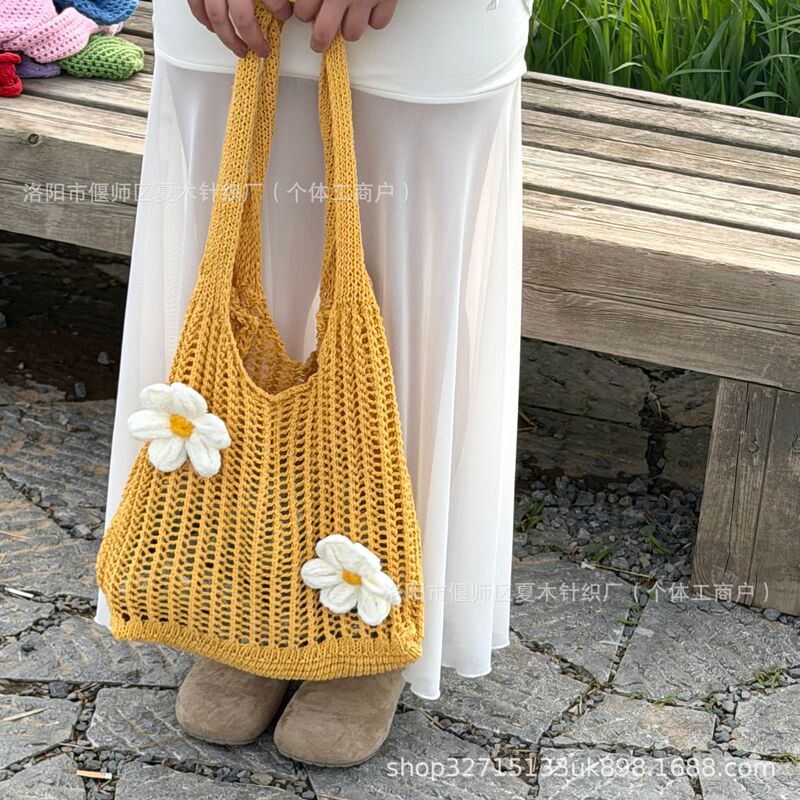 Lazy Style Knitted Tote Bag, New Hollow-Out Simple Knitted Bag for Women, Large Capacity Beach Vacation Shoulder Bag for Spring Lazy Style Knitted Tote Bag, New Hollow-Out Simple Knitted Bag for Women, Large Capacity Beach Vacation Shoulder Bag for Spring