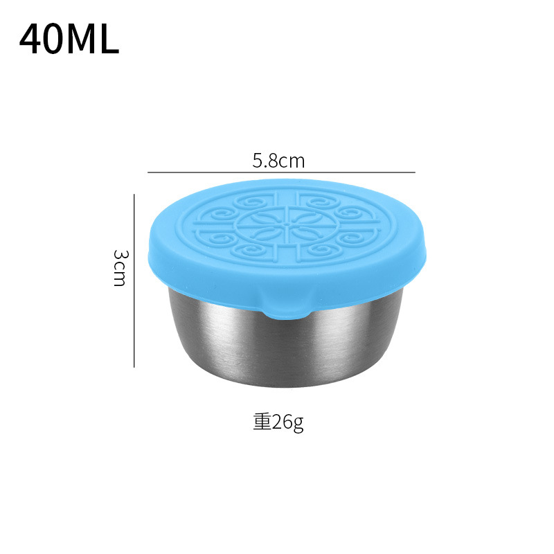 Taza de salsa de ensalada de tomate a prueba de fugas al aire libre 40ml plato de inmersión Taza de salsa de acero inoxidable 304 transfronteriza con tapa de silicona