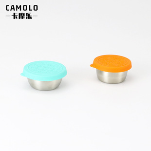 Cross-border supply 304 stainless steel sauce cup with silicone lid dipping cup salad sauce tomato sauce sealed seasoning dish