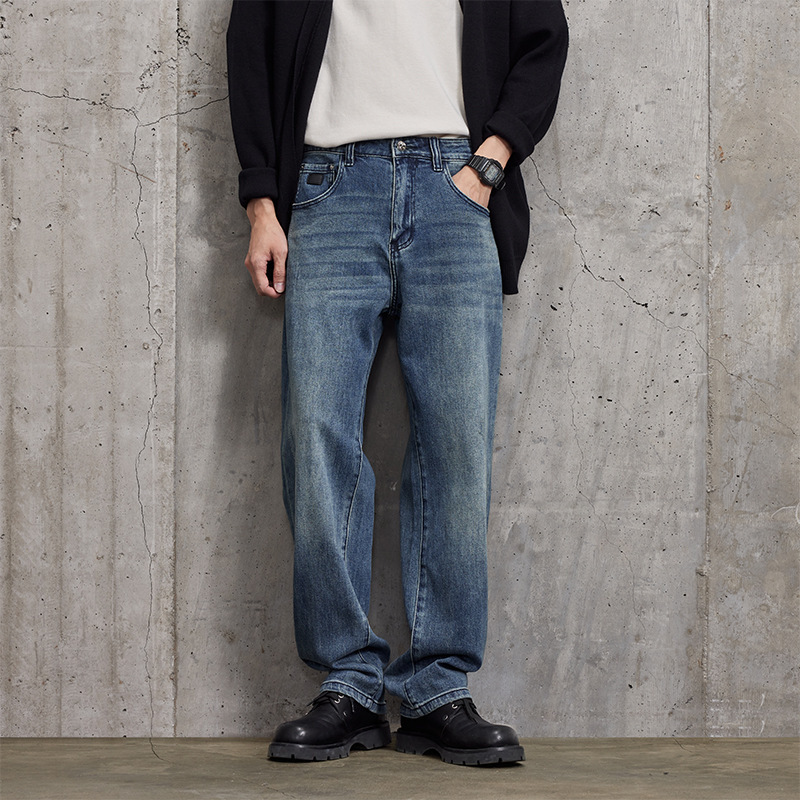 Spring/Summer 2024 Heavy Vintage Washed Clean Fit Straight Jeans Men's Loose Stretch Casual Long Pants Spring/Summer 2024 Heavy Vintage Washed Clean Fit Straight Jeans Men's Loose Stretch Casual Long Pants