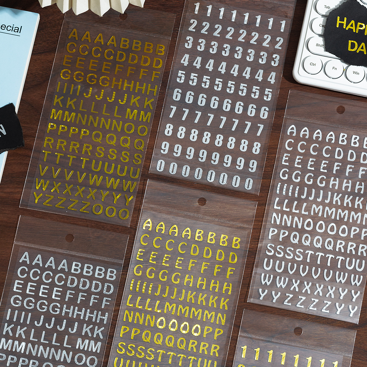 Calcomanías de Letras y Números Dorados de Papel para Álbumes y Manualidades