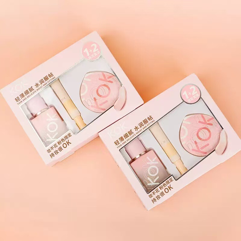 KOK ライトとシャドウ メイクアップベースセット リキッドファンデーション コンシーラー リペアソリューション パウダーパフ 4点セット 実店舗ブティックセット|undefined
