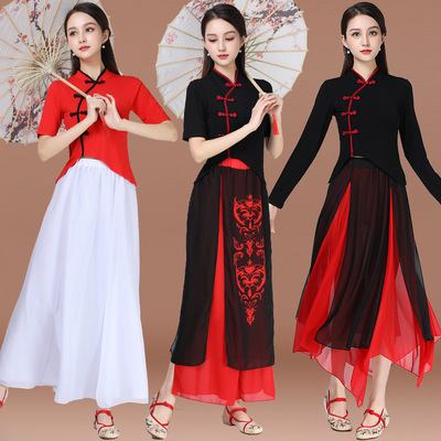 women  girls chinese folk dance costumes chinese fairy hanfu yangge fan umbrella dance dress for female