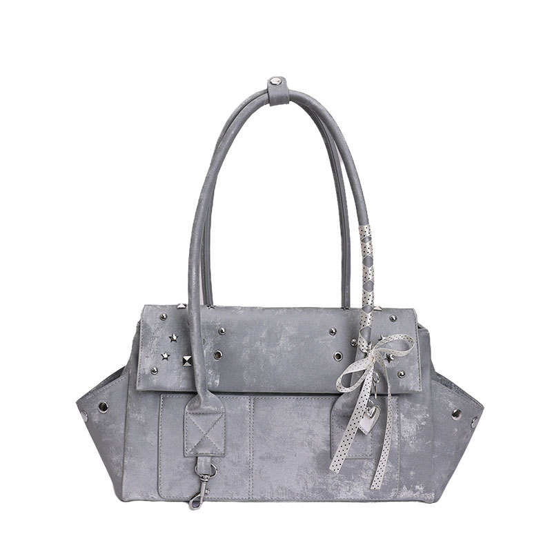 Retro Large Capacity Women's Bag 2026 New Casual Single Shoulder Underarm Bag Textured Studded Commuter Boston Bag Trendy - Thumbnail 5