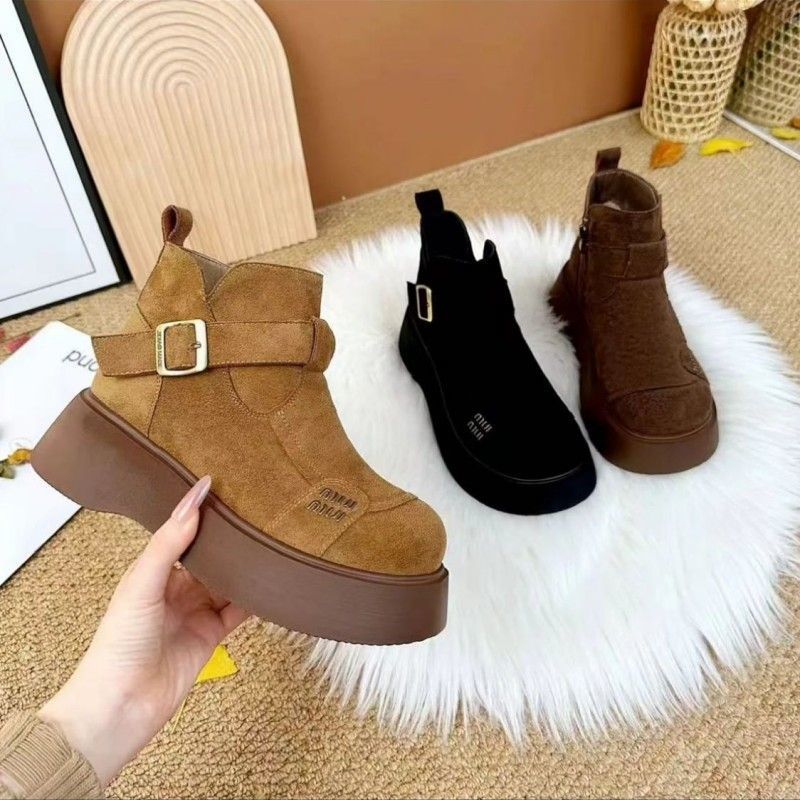 厚底雪地靴加绒保暖勃肯短靴2024女款新款冬季松糕时尚百搭增高
