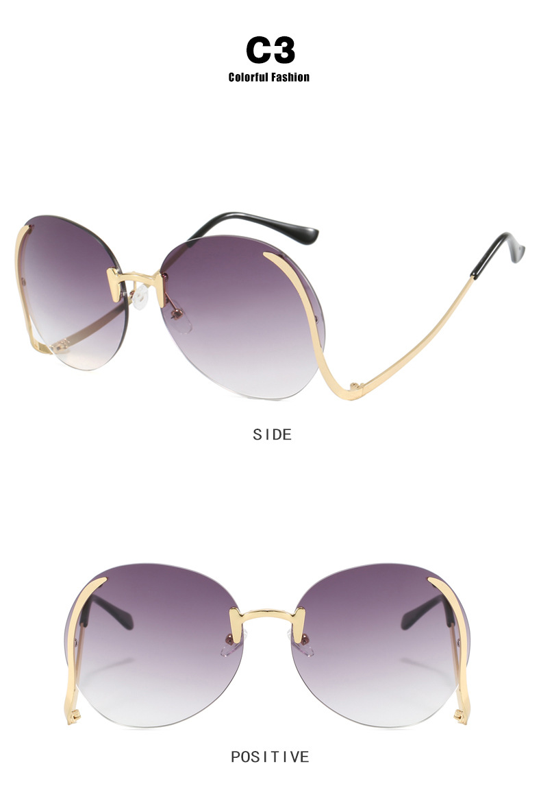 45g Weight Frameless Glasses Structure Sunglasses Classification PC, UV400 Protection Lens Material Round Frame Glasses Style Travel, Fashion Wear, Sun protection Occasion Solid Color Pattern All Seasons Season Women's Gender Personality, Exaggerated, Street Style Personality Exaggerated Street Solid Color PC UV400 Protection Round Frame Frameless Women's Sunglasses 8