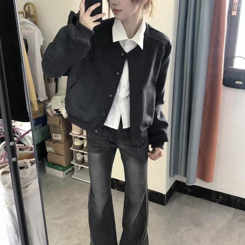 2025跨境秋冬美式棒球服外套女复古宽松短款纯色卡其夹克休闲外套|undefined
