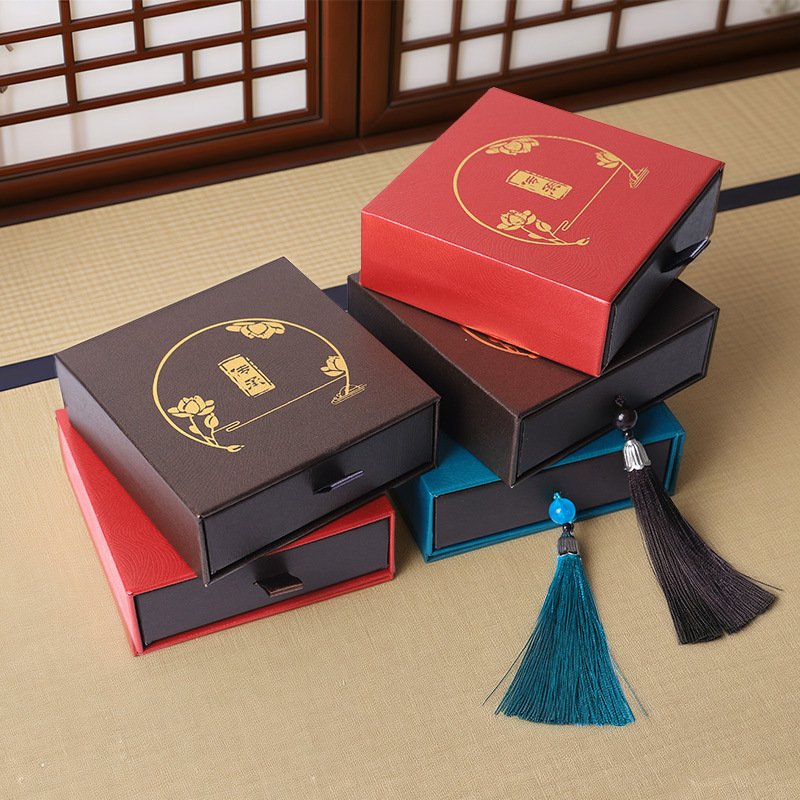 新款特价流苏传承抽屉盒古风唐卡翡翠手镯包装盒三件套首饰包装盒|undefined