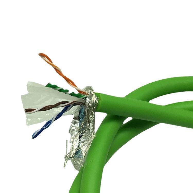 Pur Category 6 Cat6-4*2*26Awg Green and Black High-Flexibility Drag Chain Industrial Ethernet Double-Shielded Network Cable