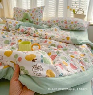 Class a Summer Quilt Four-Piece Set Washed Cotton Air-Conditioned Quilt Machine Washable Kidsren's Cotton Quilt Core Thin Dormitory