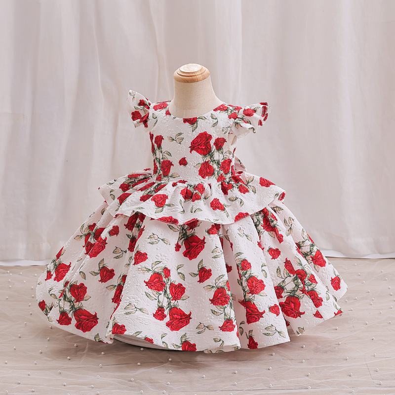 Vestido para niñas, vestido estampado elegante para niños, novedad de 2025, vestido de princesa para niñas, vestido de flores para niñas de un año