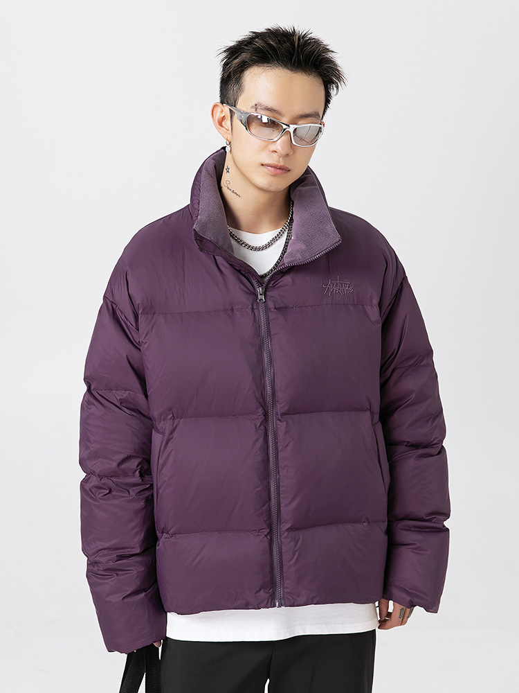 90 parejas de terciopelo chaqueta gruesa para hombres 2024 invierno nueva marca de moda bordado corto cuello alto chaqueta de pan q