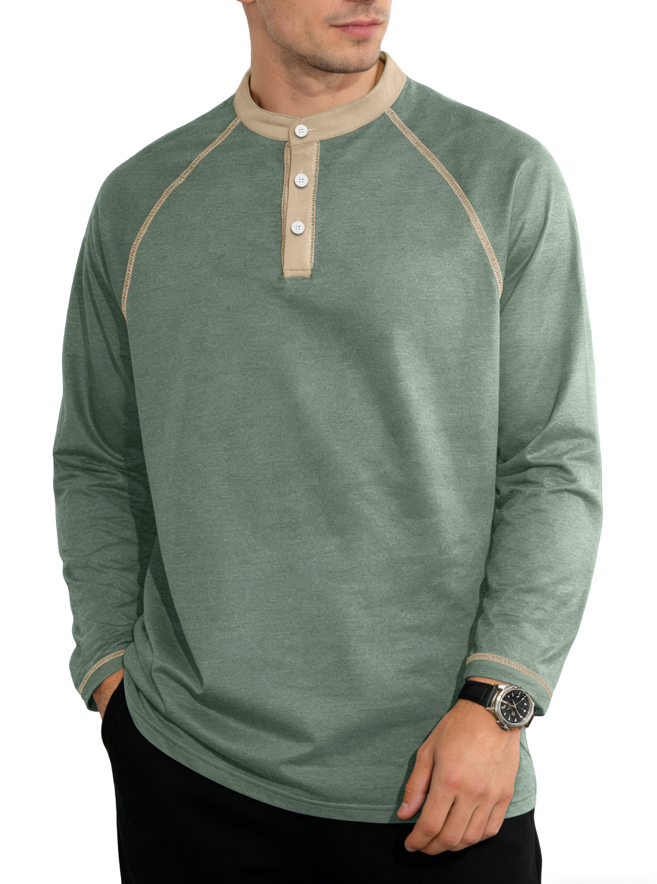 Nuevo Europa y América primavera y otoño nuevo hombre botón de tamaño grande color combinación camiseta deportiva de manga larga camiseta de polo transfronteriza casual