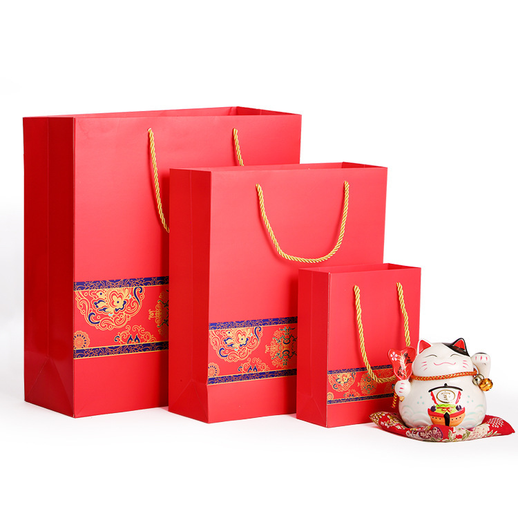 10 Red in stock handbag holiday gift bag festive handbag wedding paper bag New Year hand bag