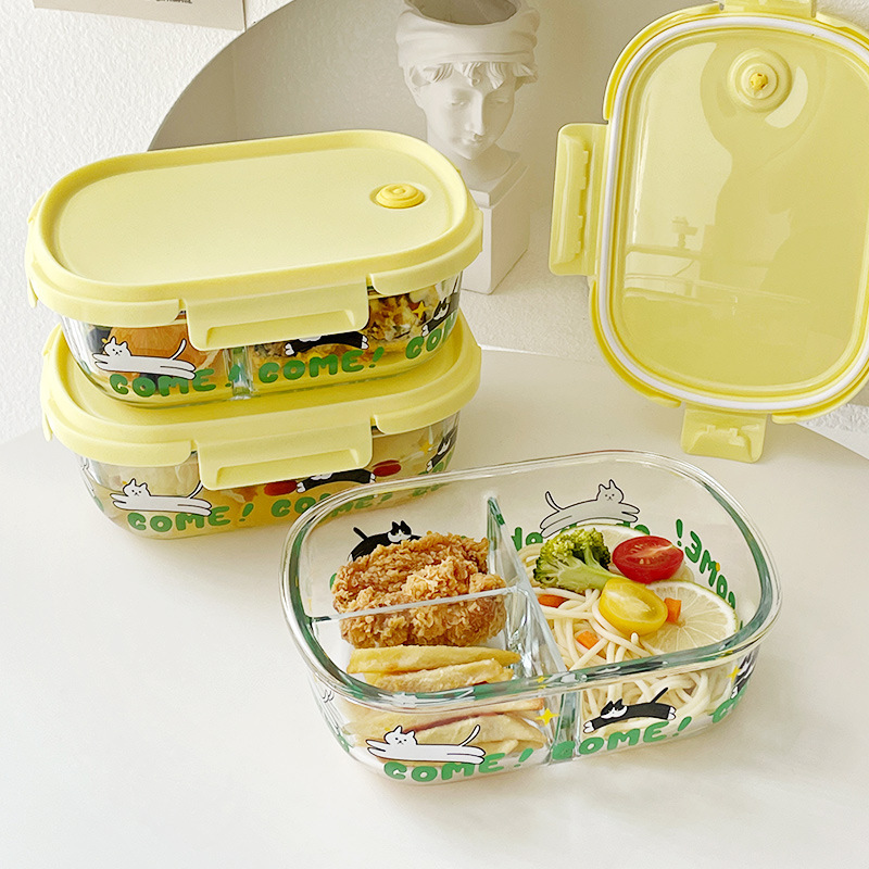 New Separated Crisper Microwave Heating Special Glass Lunch Box for Office Workers with Lunch Box Sealed Lunch Box