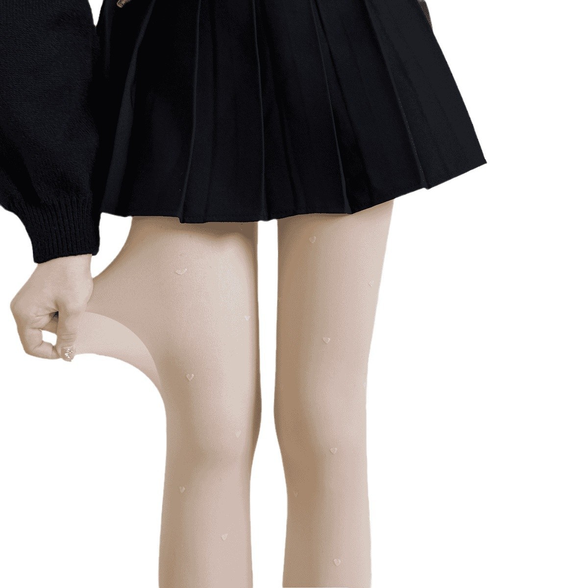 가을과 겨울 버튼은 더블 레이어 기모 따뜻한 작은 폴카 도트 러브 자카드 임의의 컷 베이스 팬티 스타킹 화이트 실크로 대체 할 수 있습니다.