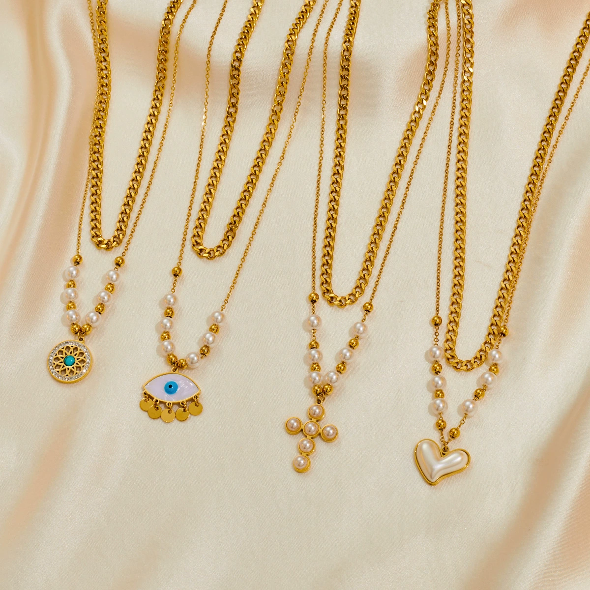 Европейское и американское модное ретро-колье с жемчужным кулоном, позолоченное титановое стальное украшение класса люкс, цепочка для свитера, цепочка на ключицу