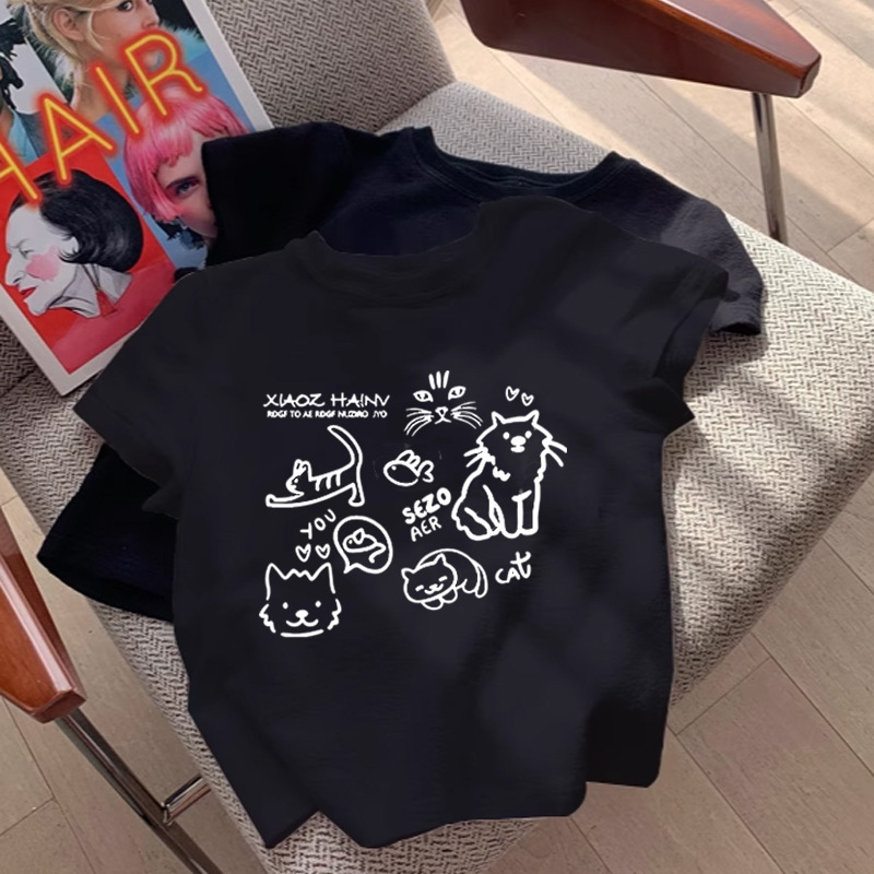 グレーの純綿半袖tシャツアメリカのプリントの正肩の丸首はスリムに見えます。|undefined
