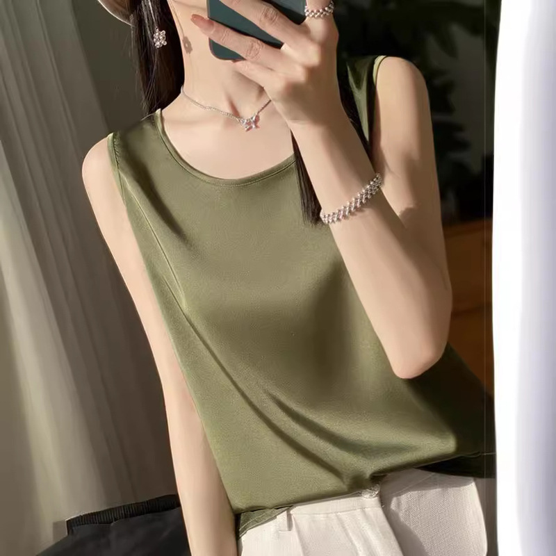 Simulated Silk Camisole for Women, Summer Inner Wear Shirt, New Style Outer Wear, Loose-Fitting Base Layer, Imitation Mulberry Silk Top