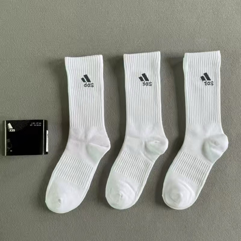 Adidas sports socks, pure cotton, towel bottom, mid-calf and long-calf basketball socks, for running, yoga, training, unisex, with three stripes Adidas sports socks, pure cotton, towel bottom, mid-calf and long-calf basketball socks, for running, yoga, training, unisex, with three stripes