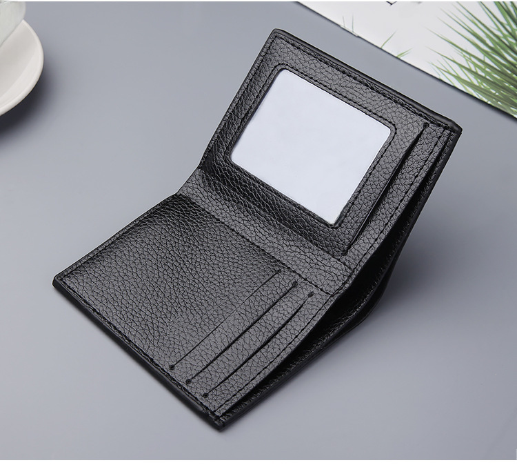 New men's wallet short litchi pattern wallet multifunctional thin money clip Korean trend gold clip wholesale_voghion.com
