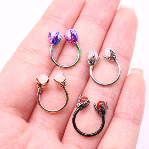 Gaibei European and American cross-border dragon claw nose ring 12*10 stainless steel nose ring opal nose nail nose decoration colorful nose ring
