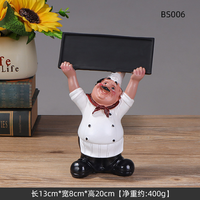 Chef de estilo europeo personaje ornamentos de resina artesanía creativa restaurante chef pizarra de bienvenida placa de comedor decoración creativa