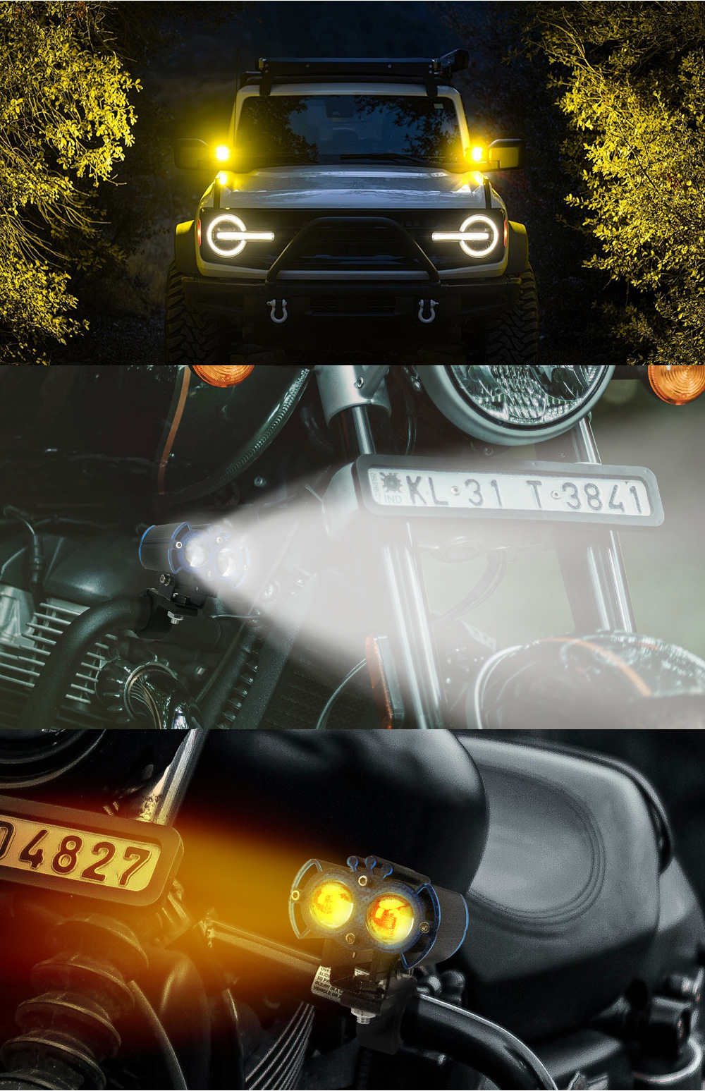 Cross-Border Motorcycle Electric Vehicle Led Modified Headlight Spotlight Crown Double-Eye Spotlight Waterproof Lens Spotlight