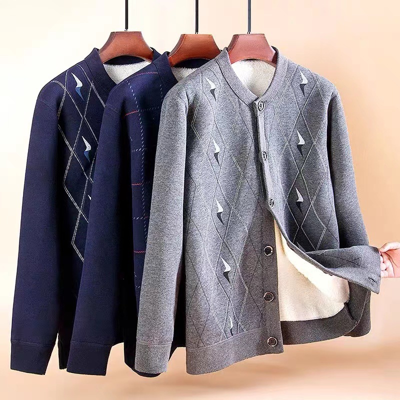 中老年开衫爸爸保暖内衣加绒加厚男士外套大码老人爷爷装加厚保暖