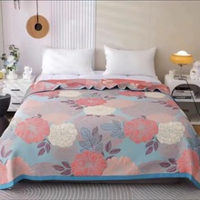 纯棉纱布床盖6层厚纱布毛巾被柔软成人空调被单人花朵色织提花