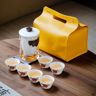 Travel Tea Set New Chinese-style Dehua White Porcelain Express Cup Outdoor Convenient Kung Fu Tea Set suit Company Gift Wholesale