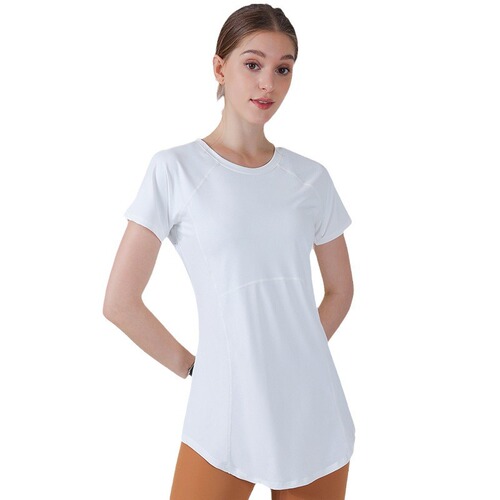 Spring and Summer New Long Hip-Covering Slimming Style Beautiful Back Breathable Yoga Top Short Sleeve Running Fitness Sports Wear for Women