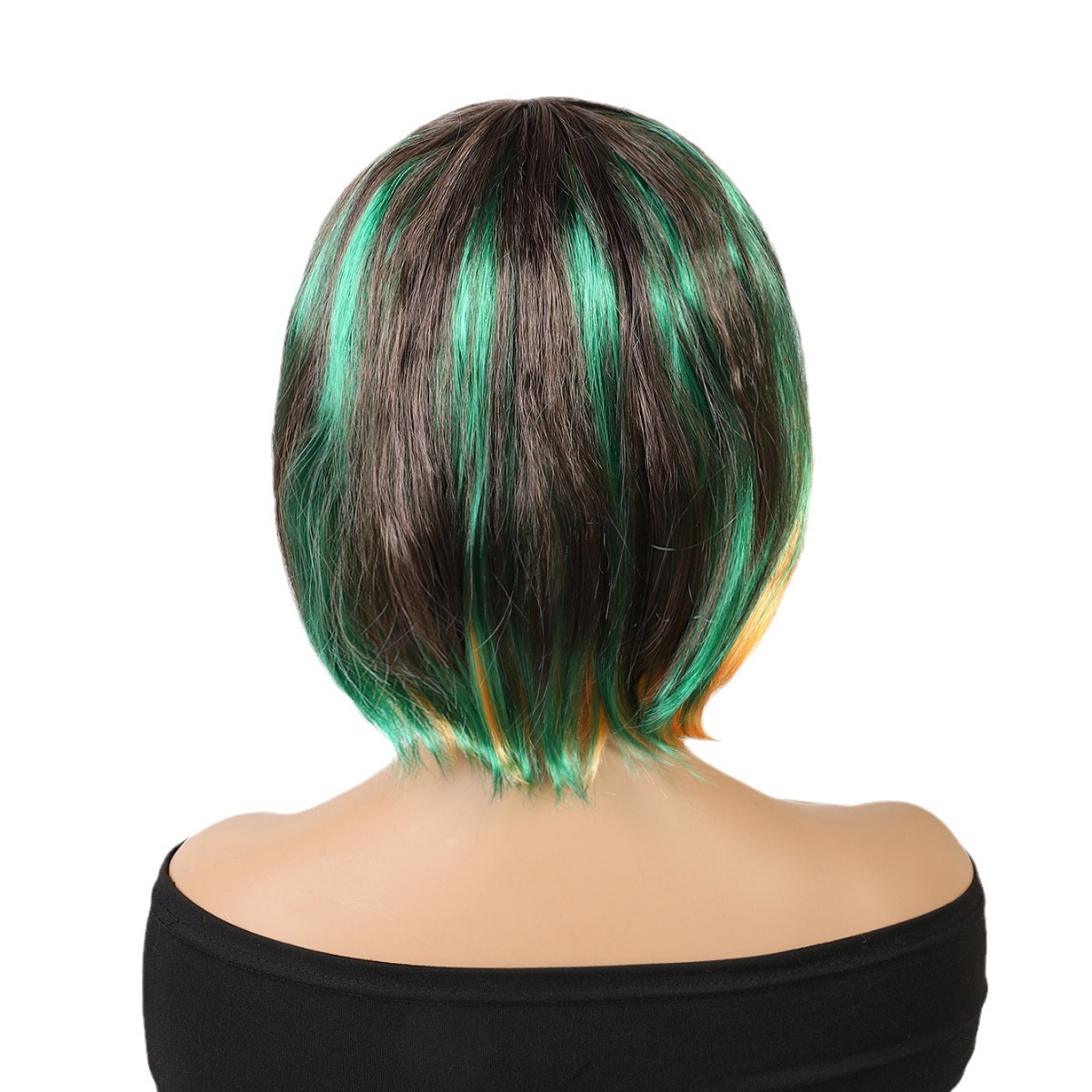 Transfronterizo nuevo verde-naranja mezcla gradiente largo recto 12 pulgadas sin encaje pelo recto europeo y brasileño peluca