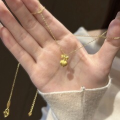 沙金饰品仿真金拉丝纹少女蝴蝶结爱心项链女款轻奢高级感手饰批发