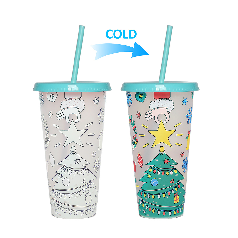 Spot transfronterizo de 710ml taza de plástico de color frío de gran capacidad PP taza de té con leche bebida fría con taza de paja con fábrica de inspección NBCU