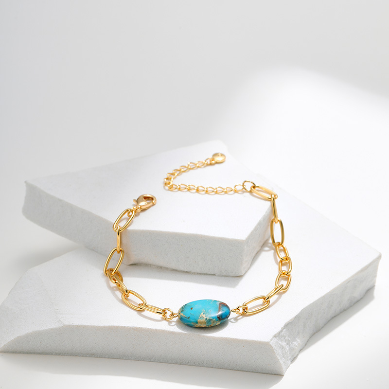 natural stone, Copper Material Geometric Pattern Retro Geometric Natural Stone Copper Plating Bracelets