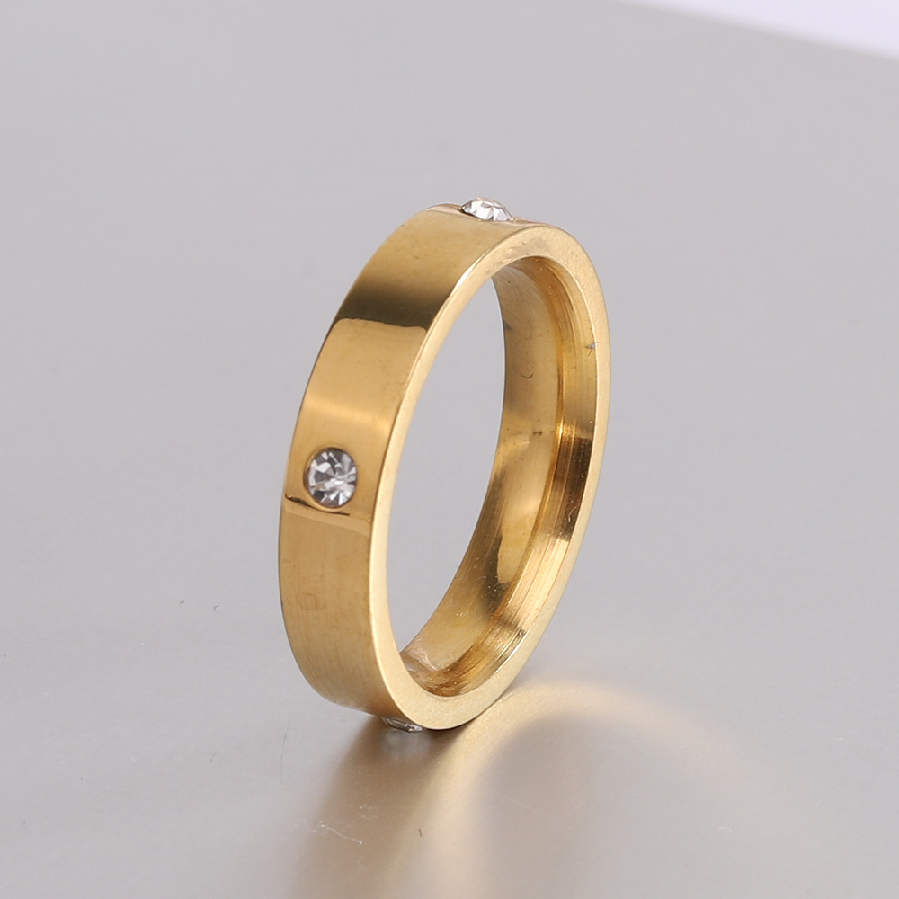 Daily Occasion Titanium Steel Material Solid Color Pattern Simple Style Solid Color Titanium Steel 18k Gold Plated Rhinestones Rings In Bulk