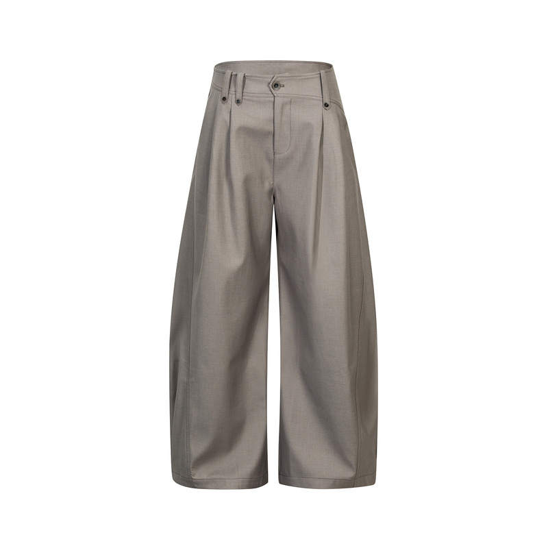 26200 American retro unisex trendy solid color pleated design men's loose-fitting casual trousers with a curved drape 26200 American retro unisex trendy solid color pleated design men's loose-fitting casual trousers with a curved drape
