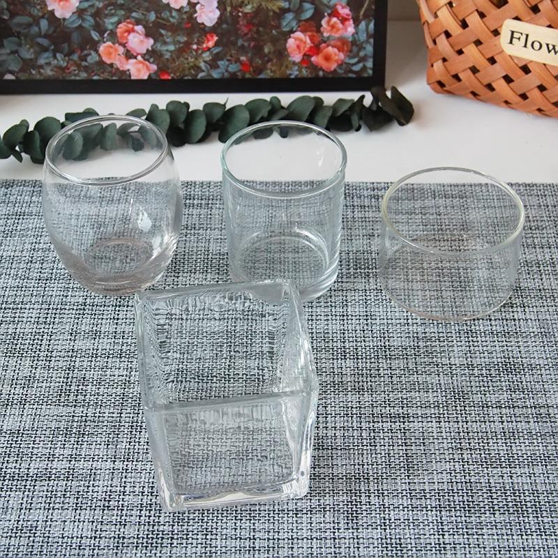 Handmade Transparent Glass Aromatherapy Candle Square Round Big Bell Cup Wax Decorative Water Cup Container Candle Holder