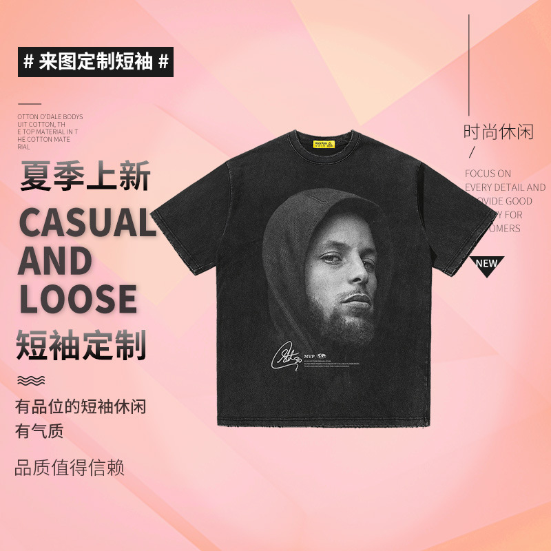 American New Printed Warriors Stephen Curry Top Retro Sports Short Sleeve Small Neck Men's Short Sleeve