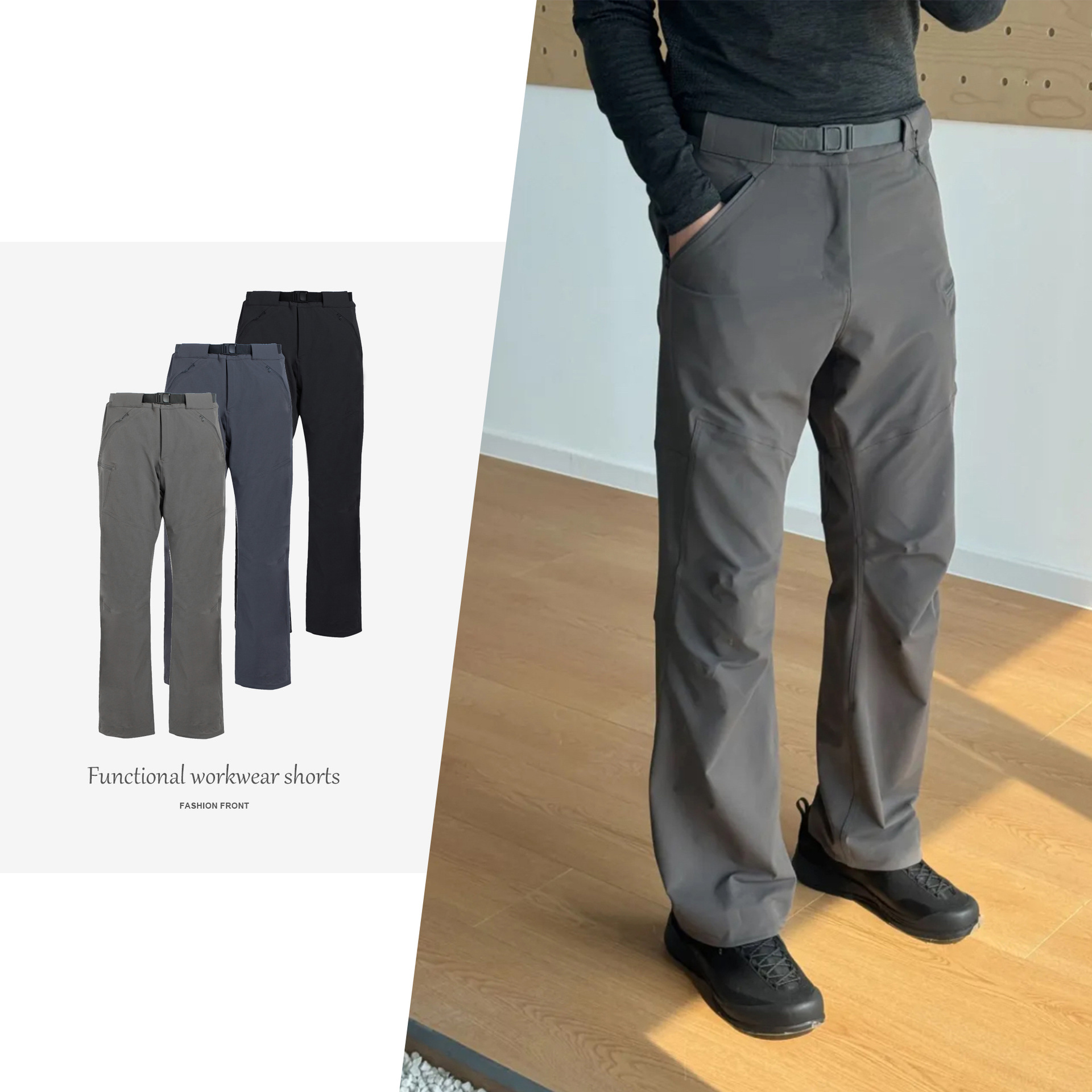 【JMWH】Men's Outdoor Functional Softshell Straight Leg Pants, Windproof and Waterproof Sports Hiking Pants, Cargo Pants